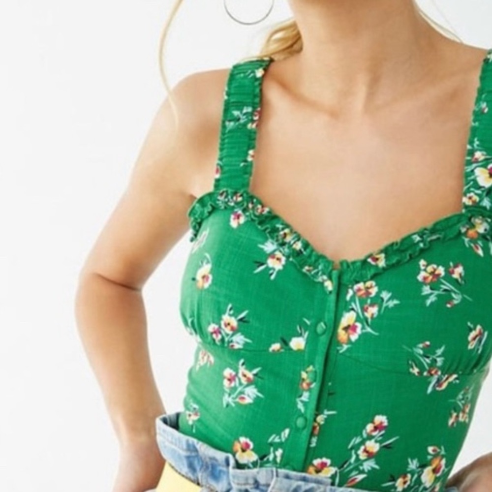 Forever 21 Green Floral Crop Tank Small NWT